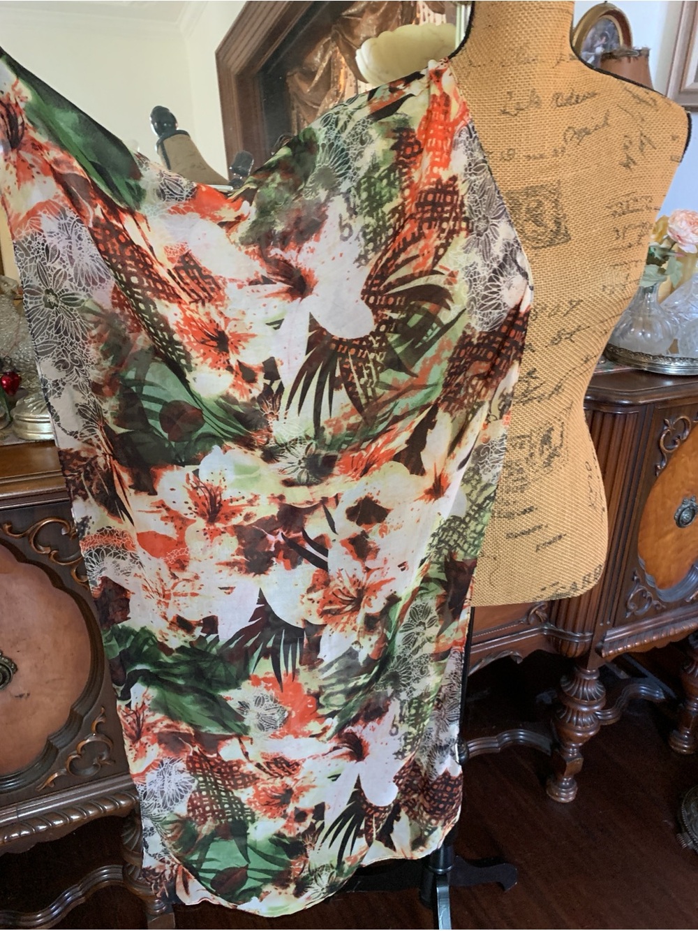 Vintage Boho Hippie Gypsie Tropical Floral Shawl Scarf Cover-up